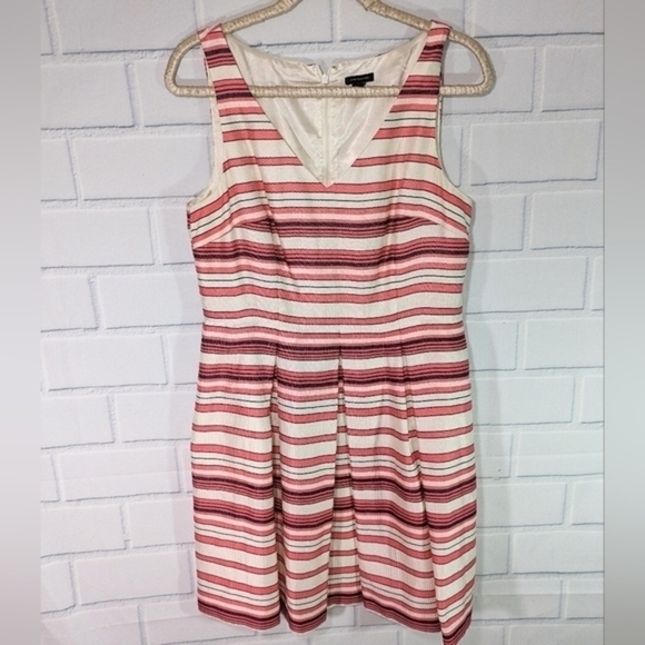 Ann Taylor Coral Striped Silky V-Neck Sleeveless Dress - Picture 1 of 4